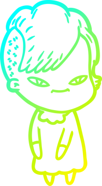 Hipster saç kesimi bir insan tarafından çizilmiş hoş bir çizgi film kızı çizimi.