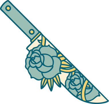 Bir hançerin ve bir insanın çizdiği çiçeklerin ikonik dövme şekli.