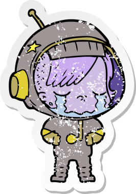 Bir insan tarafından çizilmiş ağlayan astronot bir kızın sıkıntılı çıkartması.