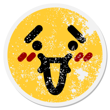 Bir insan tarafından çizilmiş sevimli, şaşkın yüz dairesel çıkartması.