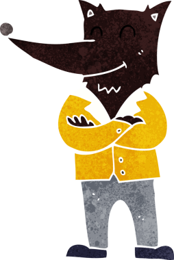 Bir insan tarafından çizilmiş gömlekli bir kurt.