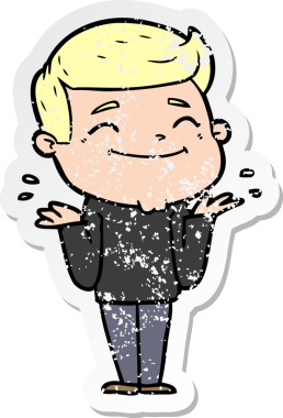 Bir insan tarafından çizilmiş mutlu bir çizgi film karakterinin sıkıntılı çıkartması.