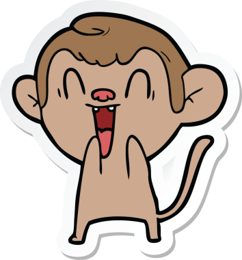 Bir insan tarafından çizilmiş gülen maymun çıkartması.