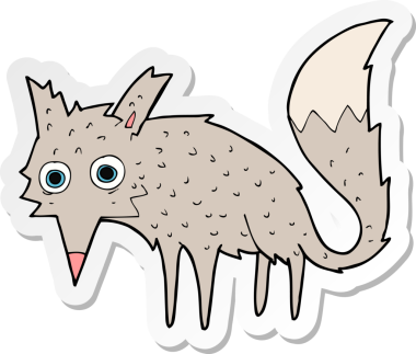 Bir insan tarafından çizilmiş komik bir kurt çizgi filminin çıkartması.