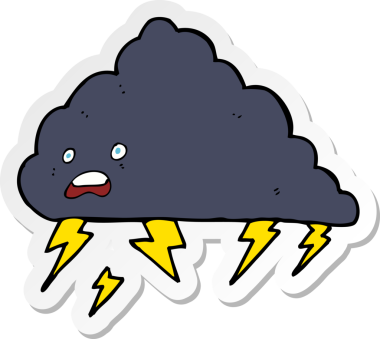 Bir insan tarafından çizilmiş bir karikatür gökgürültüsü bulutunun çıkartması