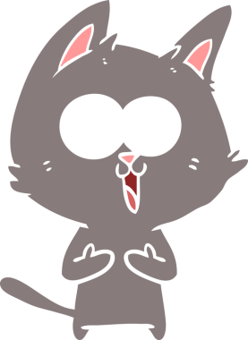 Bir insan tarafından çizilmiş komik düz renkli çizgi film kedisi.