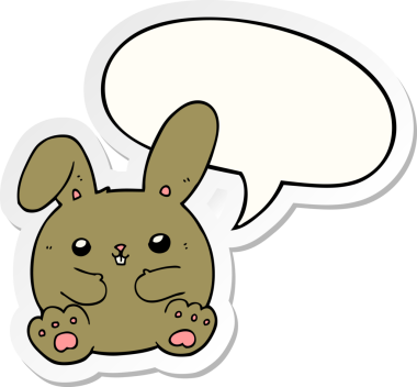 Bir insan tarafından çizilmiş konuşma balonu çıkartmalı çizgi film tavşanı.