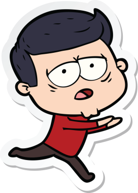 Bir insan tarafından çizilmiş yorgun bir çizgi film çıkartması.