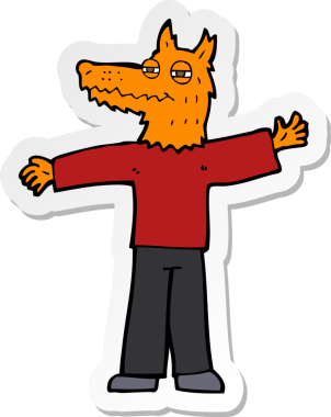 Bir insan tarafından çizilmiş mutlu tilki adamın çıkartması.