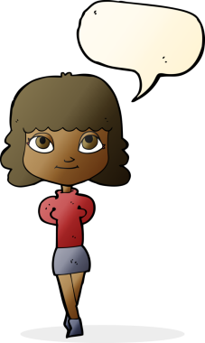 Bir insan tarafından çizilmiş konuşma balonlu mutlu kız çizgi filmi.