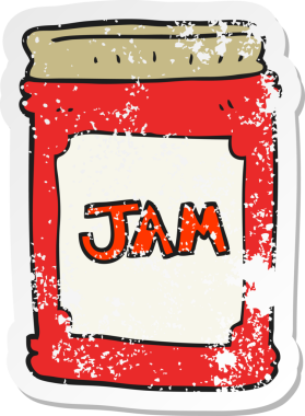 Bir insan tarafından çizilmiş reçel kavanozunun gerilimli retro etiketi.