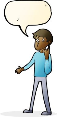 Çizgi filmci bir insan tarafından çizilmiş konuşma balonuyla soru soruyor.