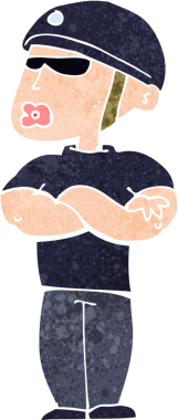 Bir insan tarafından çizilmiş çizgi film güvenlik görevlisi.