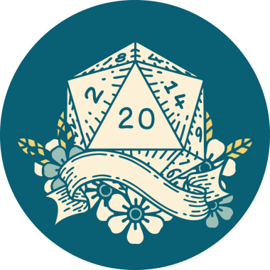 Retro Dövme Biçimi Doğal 20 D20 zar bir insan tarafından çizildi