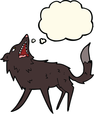 Bir insan tarafından çizilmiş düşünce baloncuğuyla kurt yakalamak.