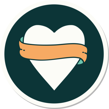 Bir insan tarafından çizilmiş geleneksel bir kalp ve bayrak stili dövme çıkartması.