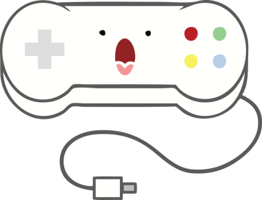 Bir insan tarafından çizilmiş bir oyun denetleyicisinin düz renk retro karikatürü