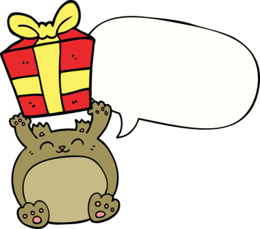 Bir insan tarafından çizilmiş konuşma baloncuğu olan şirin bir çizgi film Noel ayısı.