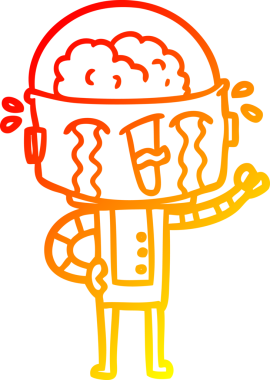 Bir insan tarafından çizilmiş, karikatür ağlayan robot çizimi.