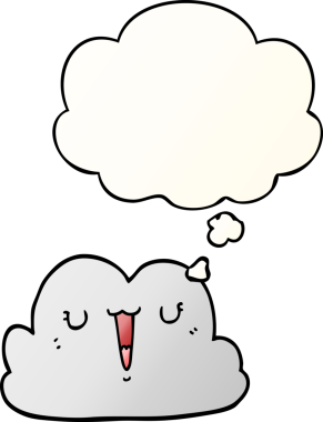 Düşünce baloncuğu olan sevimli çizgi film bulutu bir insan tarafından çizilmiş.