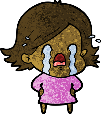 Bir insan tarafından çizilmiş ağlayan çizgi film kadını.