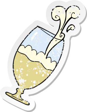 Bir insanın çizdiği bardaktaki çizgi film birasının gerilimli retro yapıştırması.