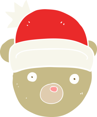 Oyuncak ayının bir insan tarafından çizilmiş Noel şapkası giydiği düz bir resim.