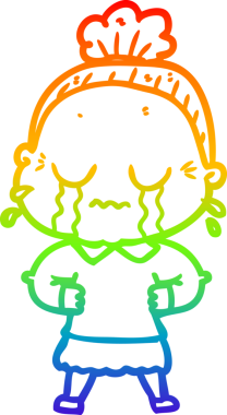 Gökkuşağı gradyan çizgi çizimi bir insan tarafından çizilmiş ağlayan yaşlı bir kadın