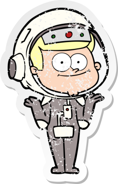 Bir insan tarafından çizilmiş mutlu bir astronot karikatürü.