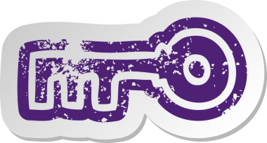 Bir insan tarafından çizilmiş pirinç anahtarın sıkıntılı eski çizgi film çıkartması.