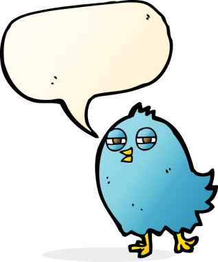 Bir insan tarafından çizilmiş konuşma baloncuklu komik çizgi film kuşu.