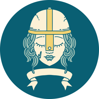 Retro Dövme Tarzı İnsan Savaşçı Karakteri Bir insan tarafından çizilmiş parşömen pankartıyla