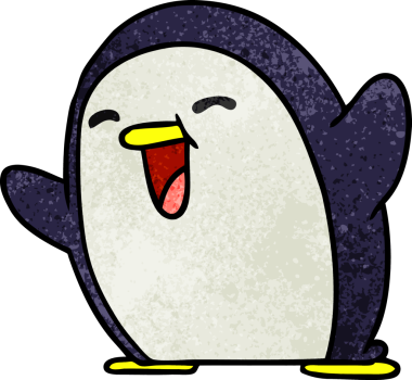 Bir insan tarafından çizilmiş sevimli bir penguenin desenli çizimi kawaii.