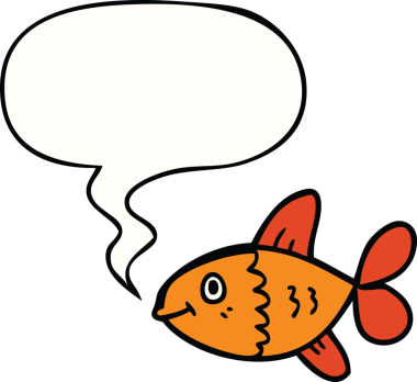 Bir insan tarafından çizilmiş konuşma balonlu çizgi film balığı.
