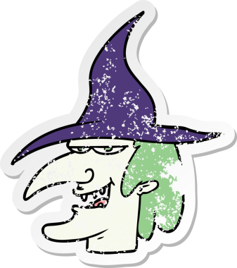 Bir insan tarafından çizilmiş karikatür cadısının sıkıntılı çıkartması.