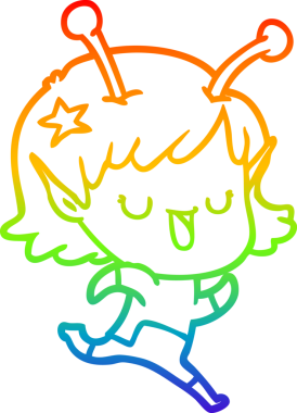 gökkuşağı gradyan çizimi mutlu bir uzaylı kız çizgi filmi bir insan tarafından çizildi