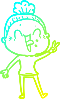 Bir insan tarafından çizilmiş, mutlu, yaşlı bir kadının çizimi.