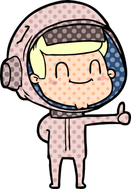 Bir insan tarafından çizilmiş mutlu astronot çizgi filmi.