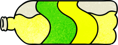 Bir insan tarafından çizilmiş bir soda şişesinin el çizimi karikatürü.