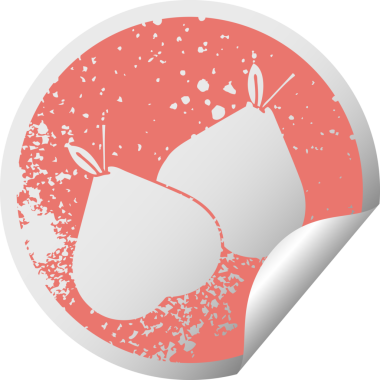 Bir insan tarafından çizilmiş yeşil bir armutun çizilmiş dairesel soyma etiketi.