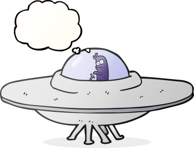 Bir insan tarafından çizilmiş serbest çizim balon karikatür uçan daire.