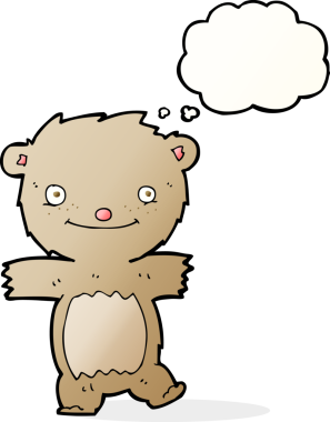 Bir insan tarafından çizilmiş düşünce balonlu oyuncak ayı.