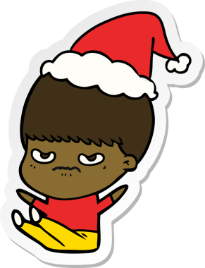 Bir insan tarafından çizilmiş Noel Baba şapkası takan bir çocuğun el yazısı.