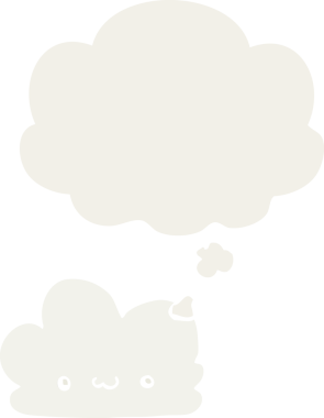 Düşünce baloncuğu olan sevimli çizgi film bulutu bir insan tarafından çizilmiş.