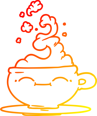 Bir insan tarafından çizilmiş sıcak bir fincan kahvenin sıcak çizgi çizimi