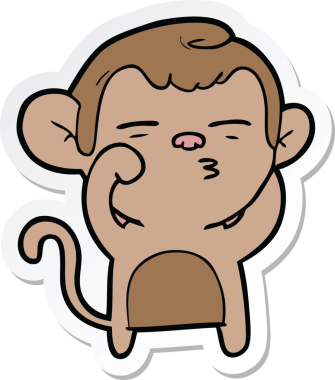 Bir insan tarafından çizilmiş şüpheli bir maymunun çıkartması.