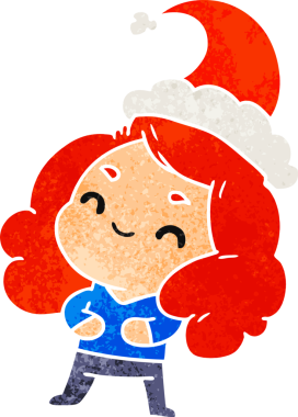 Bir insan tarafından çizilmiş Kawai kızının eski bir Noel karikatürü.