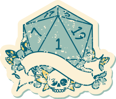 Retro Dövme Biçimi Doğal Bir d20 zar bir insan tarafından çizildi