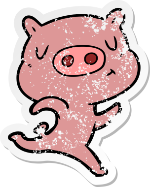 Bir insan tarafından çizilmiş, karikatür içerikli domuz etiketi.