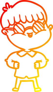 Bir insan tarafından çizilmiş gözlük takan çizgi film çocuğu çizimi.